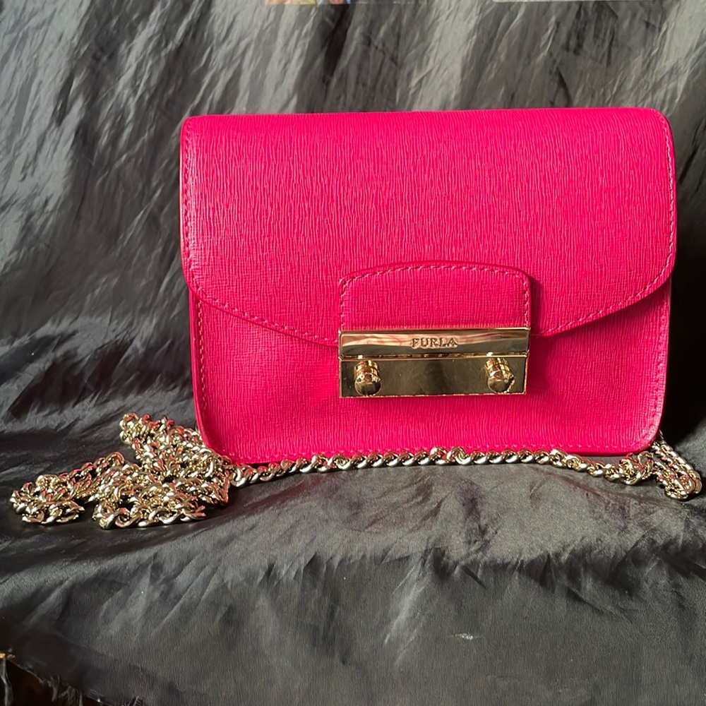 Furla Pink Crossbody Bag with Gold Chain